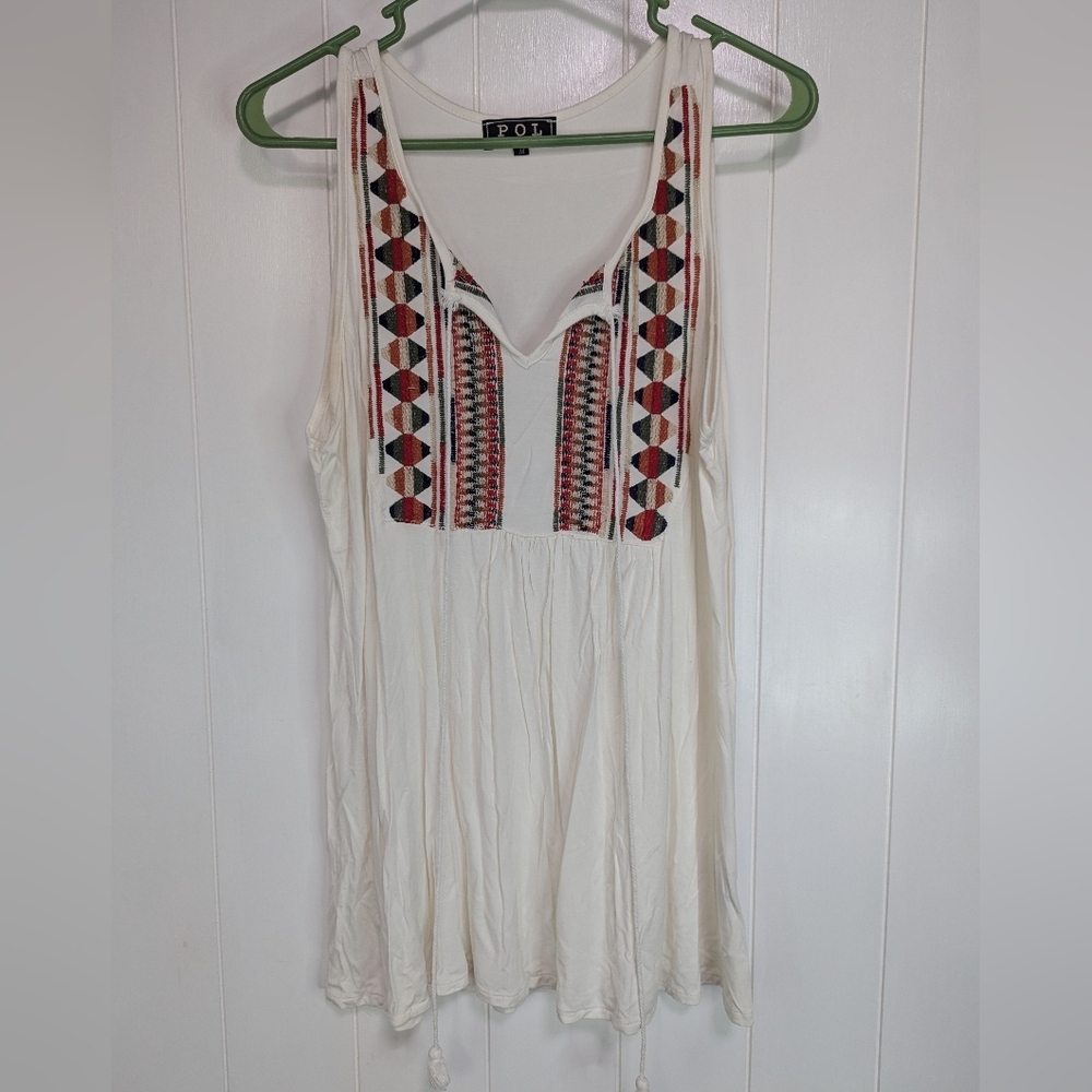 POL White Tank Top with Red Embroidery